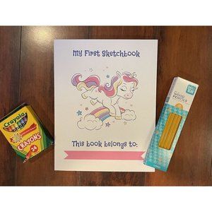 My First Sketchbook, Unicorn with Crayons and Pencils